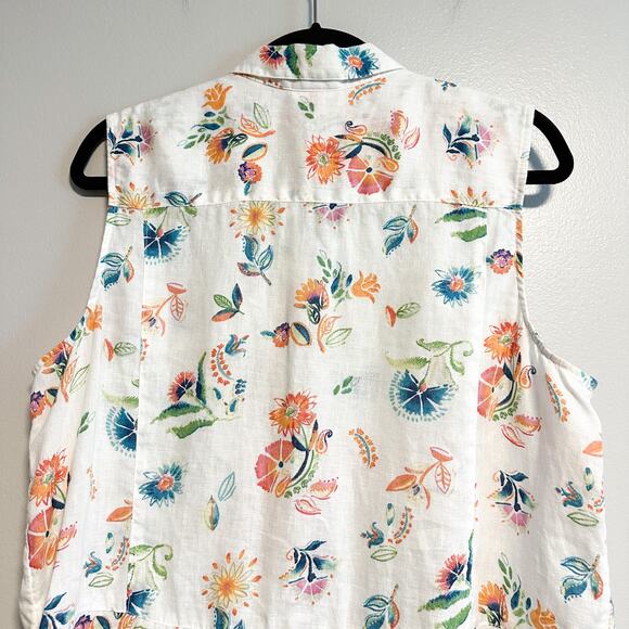 J. Jill Love Linen 100% Linen Floral Button Front Sleeveless Top Size L - Picture 8 of 12